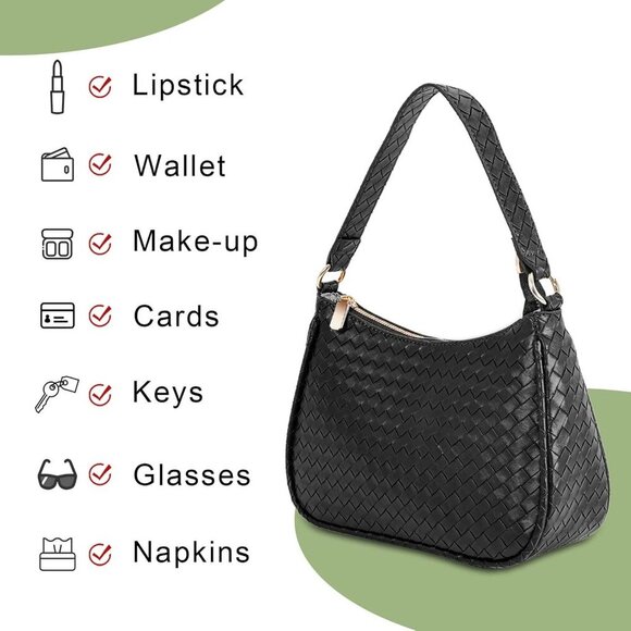 Woven Shoulder Bag for Women Gifts Detachable Strap Vegan Leather Hobo Handbag P - Picture 4 of 7
